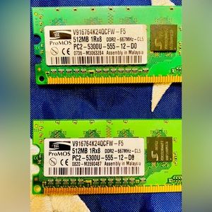 PROMOS V916764K24QAFW-F5 512MB 1Rx8 DDR2 667Mhz PC2 5300U-12-D0 Memory